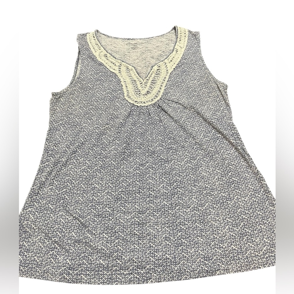 Eddie Bauer Women's Blue/White Textured Tank w/ Lace Bodice Detail